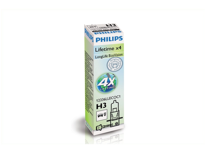 Pære H3 LongLife EcoVision 55 W [12 V] (1 stk.), PHILIPS, 12 V