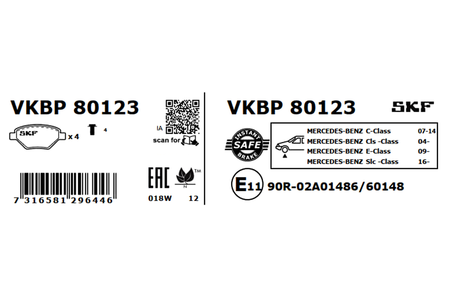 SKF Bremseklodser vkbp80123 for MERCEDES-BENZ