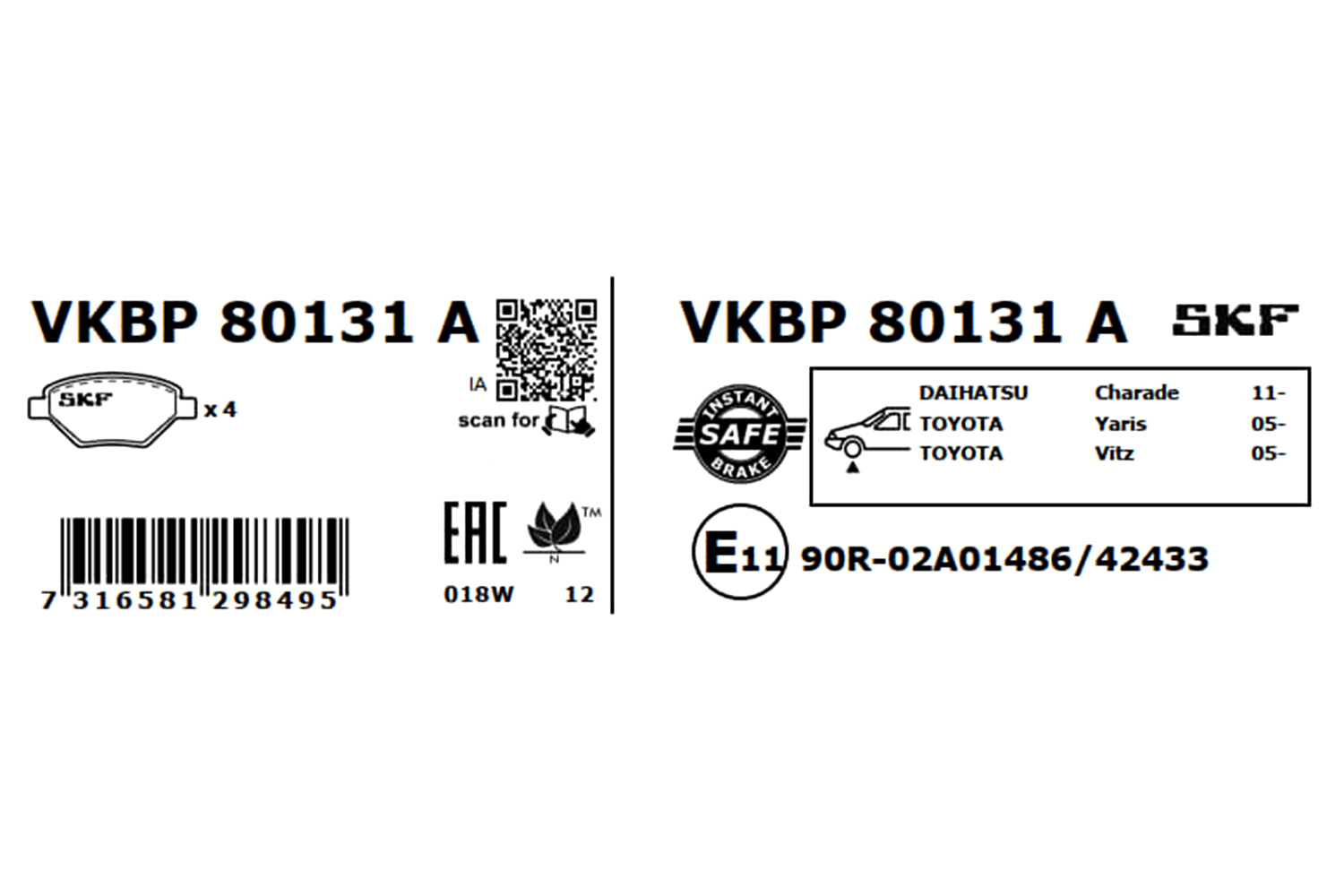 SKF Bremseklodser vkbp80131a for DAIHATSU TOYOTA