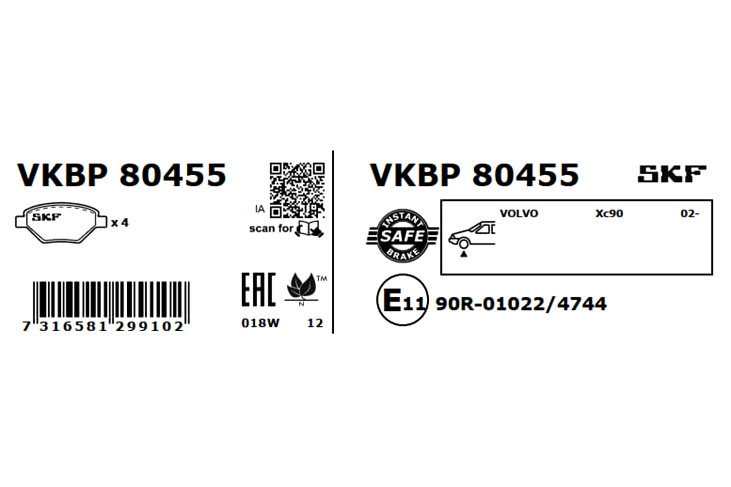 SKF Bremseklodser vkbp80455 for VOLVO