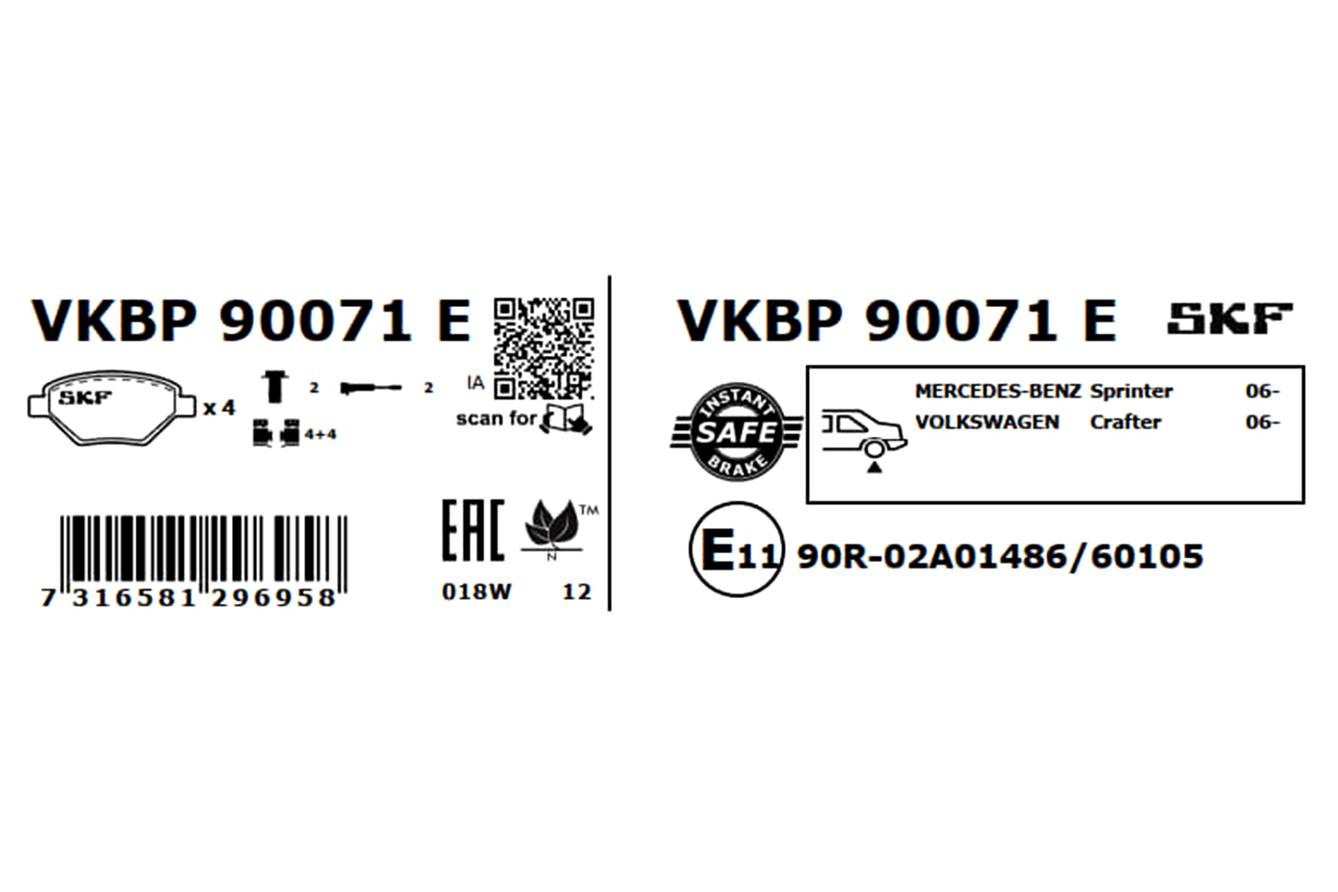 SKF Bremseklodser vkbp90071e for VW MERCEDES-BENZ