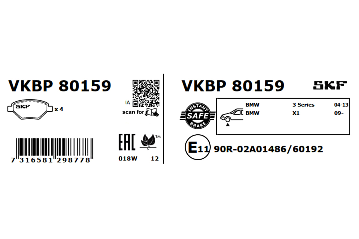 SKF Bremseklodser vkbp80159 for BMW