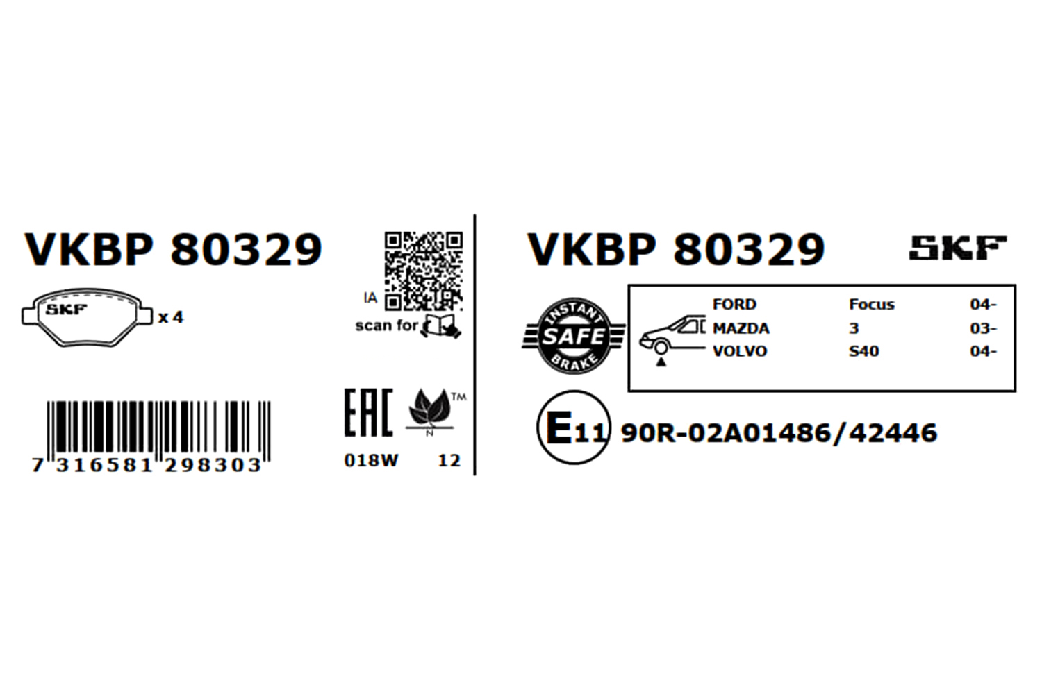 SKF Bremseklodser vkbp80329 for FORD