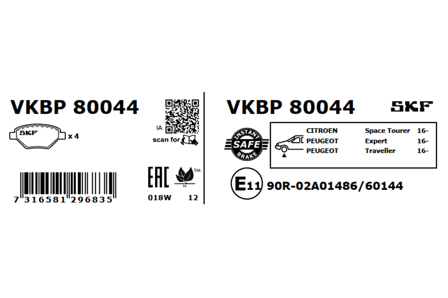SKF Bremseklodser vkbp80044 for FIAT VAUXHALL TOYOTA