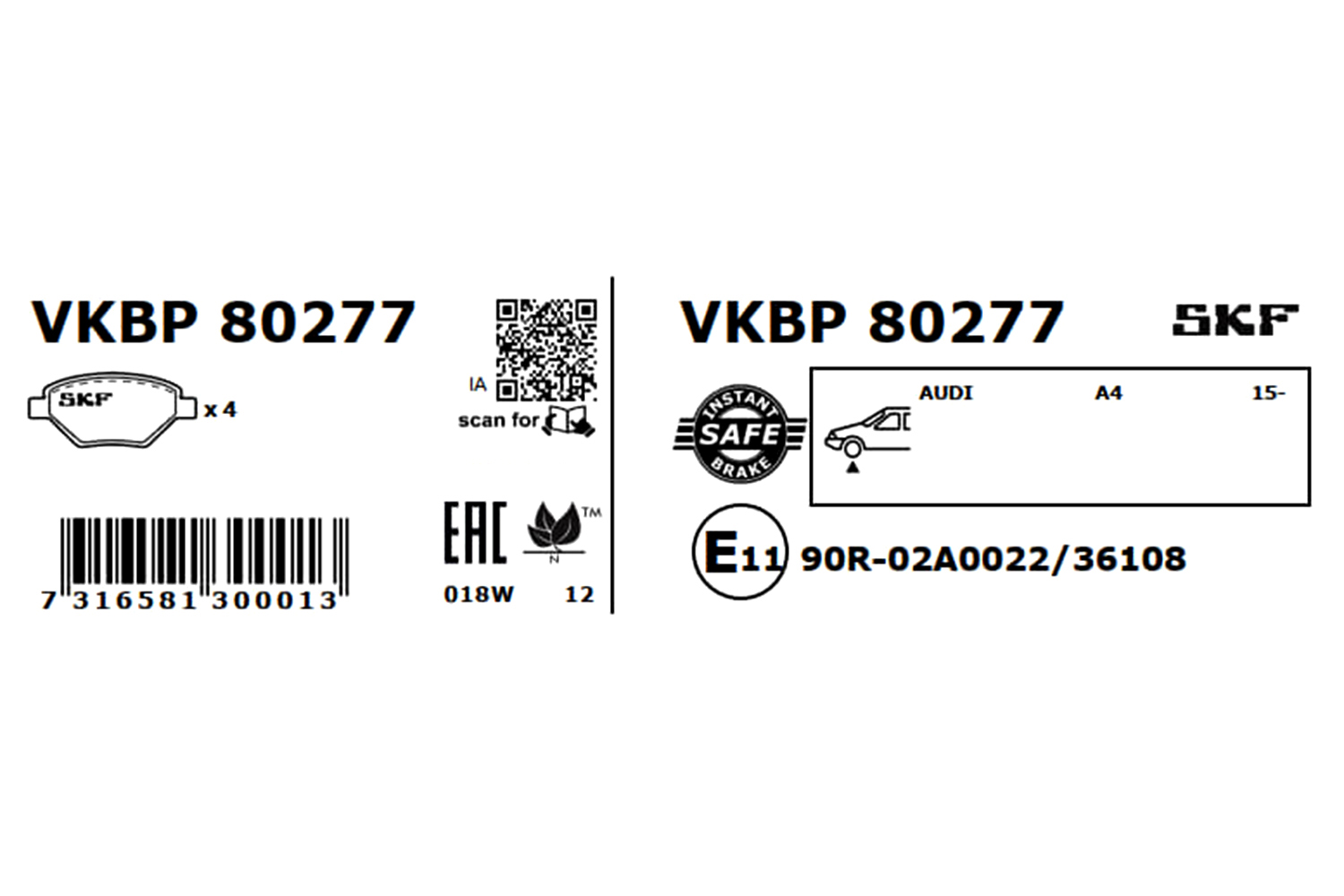 SKF Bremseklodser vkbp80277 for AUDI