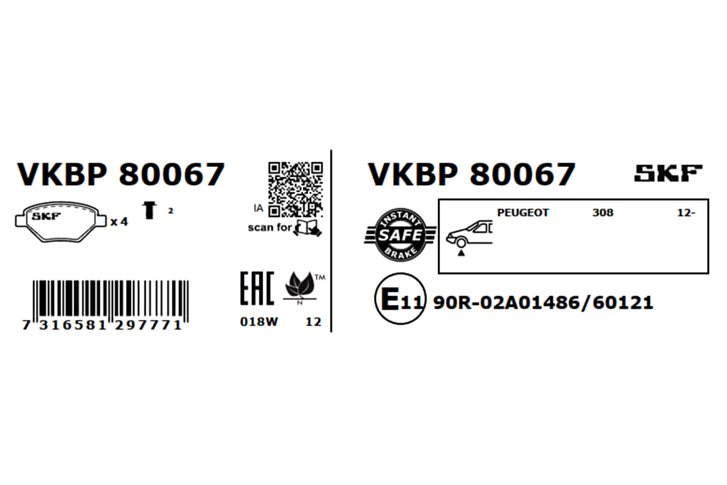 SKF Bremseklodser vkbp80067 for PEUGEOT VAUXHALL TOYOTA