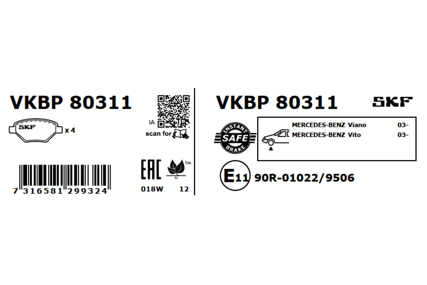 SKF Bremseklodser vkbp80311 for BMW ROVER