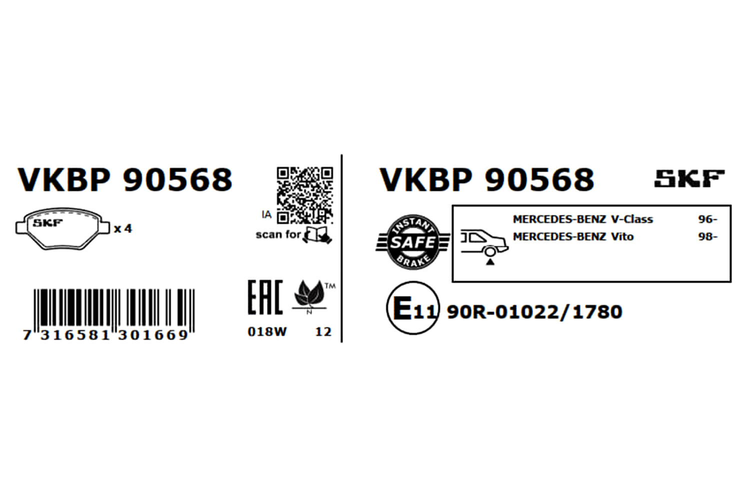 SKF Bremseklodser vkbp90568 for MERCEDES-BENZ