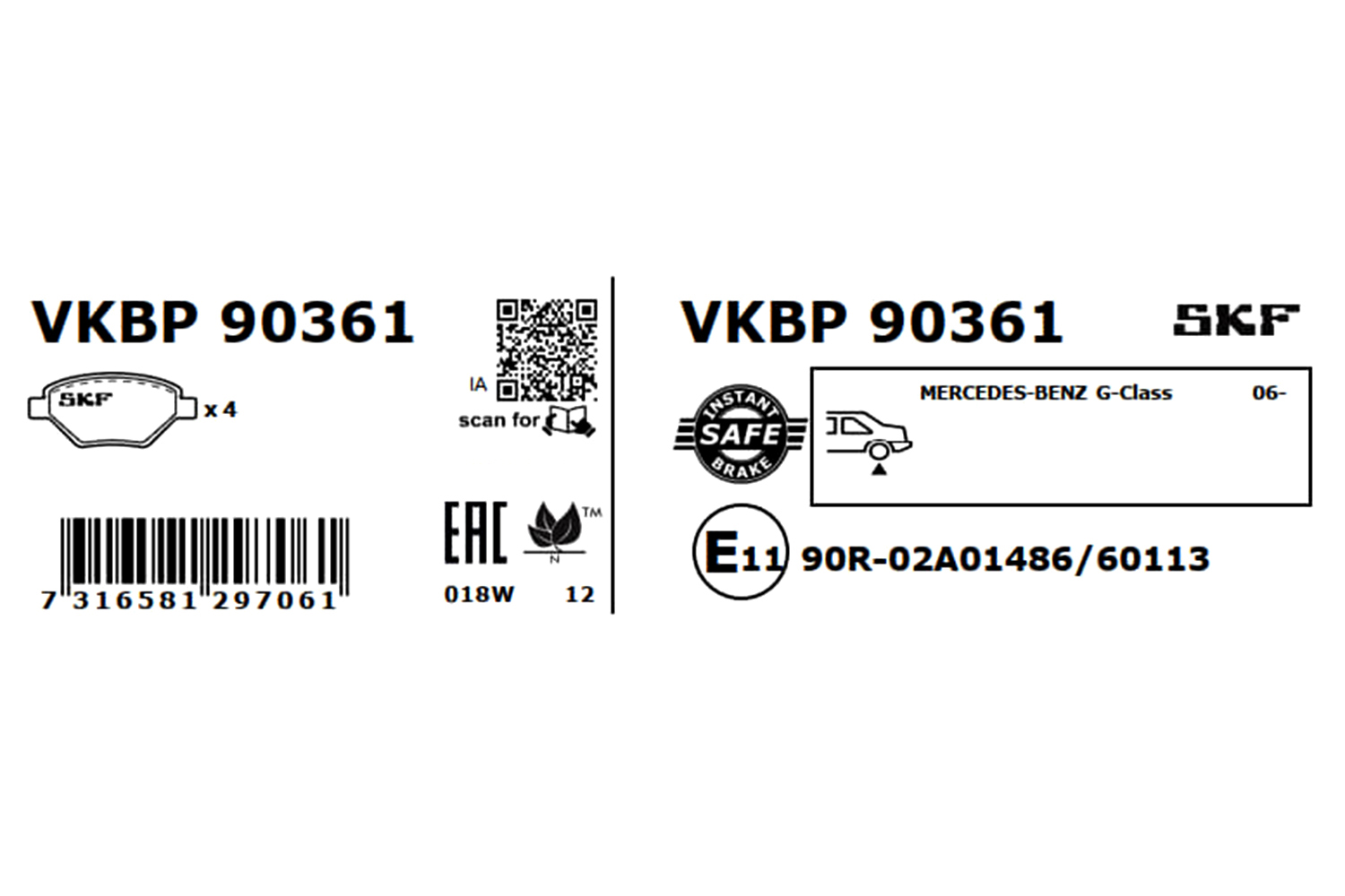 SKF Bremseklodser vkbp90361 for MERCEDES-BENZ