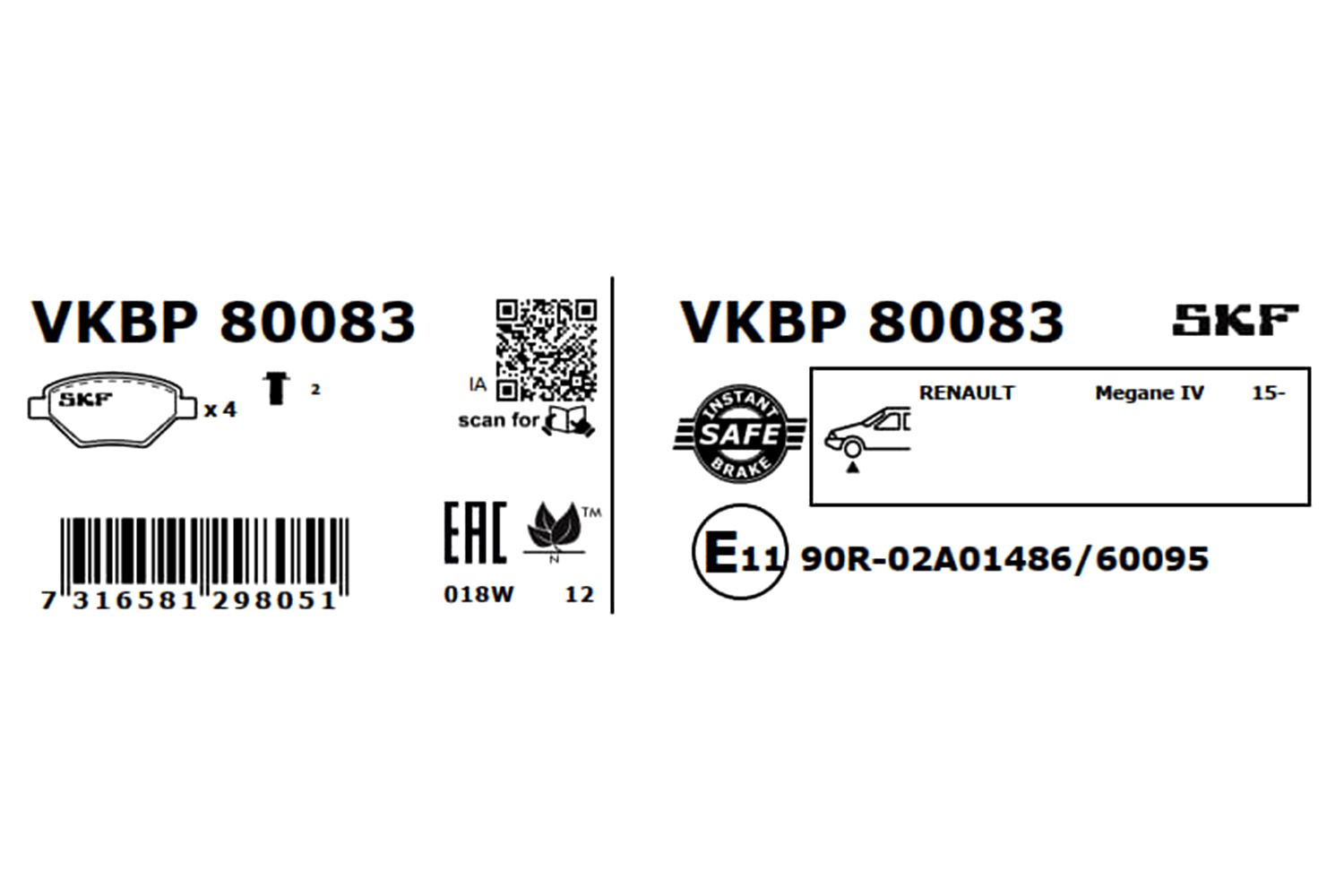 SKF Bremseklodser vkbp80083 for RENAULT
