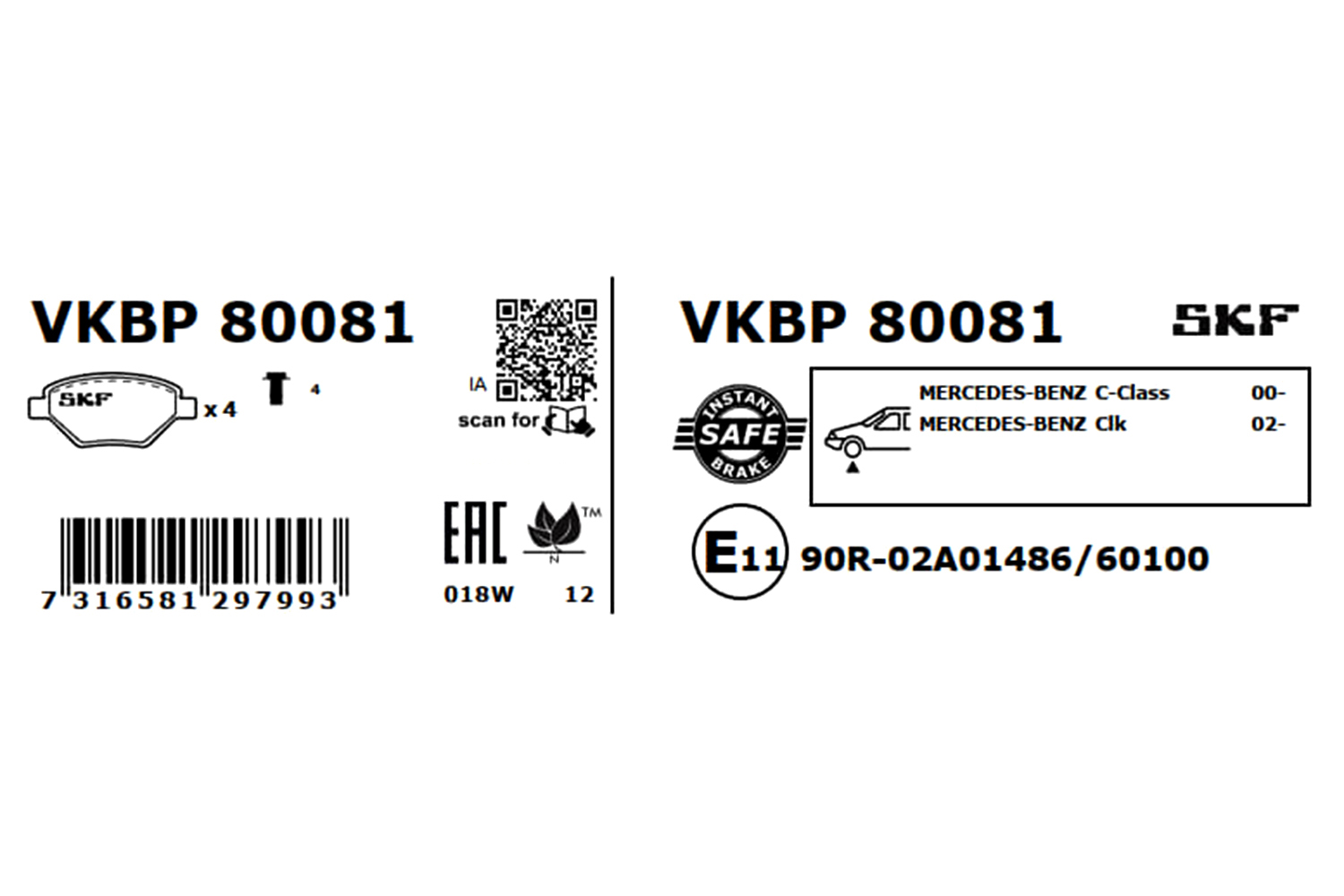 SKF Bremseklodser vkbp80081 for MERCEDES-BENZ