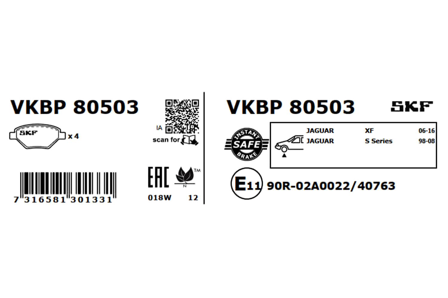 SKF Bremseklodser vkbp80503 for FORD JAGUAR