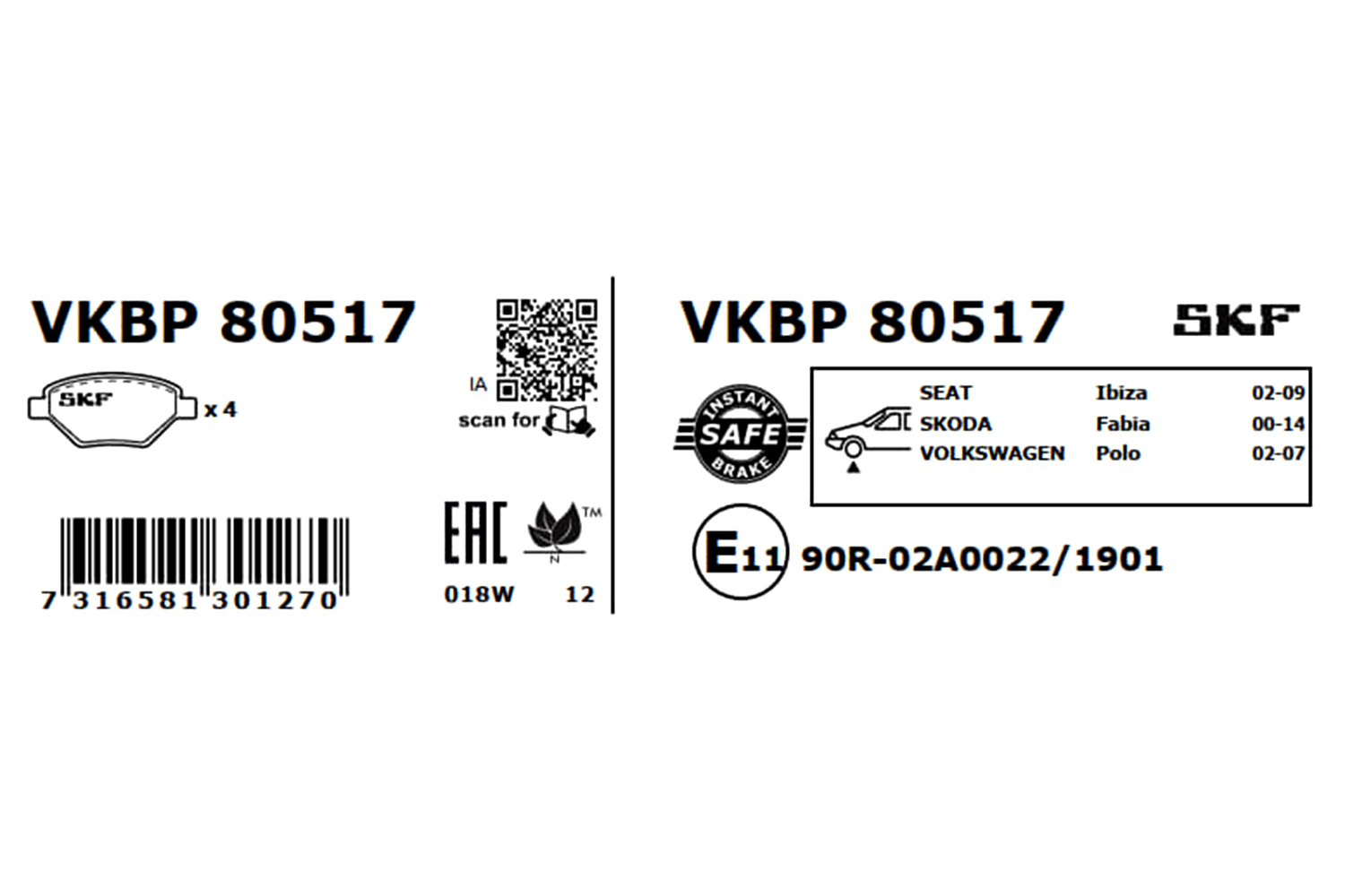 SKF Bremseklodser vkbp80517 for VW