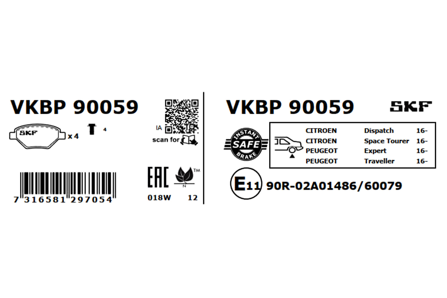 SKF Bremseklodser vkbp90059 for FIAT PEUGEOT TOYOTA