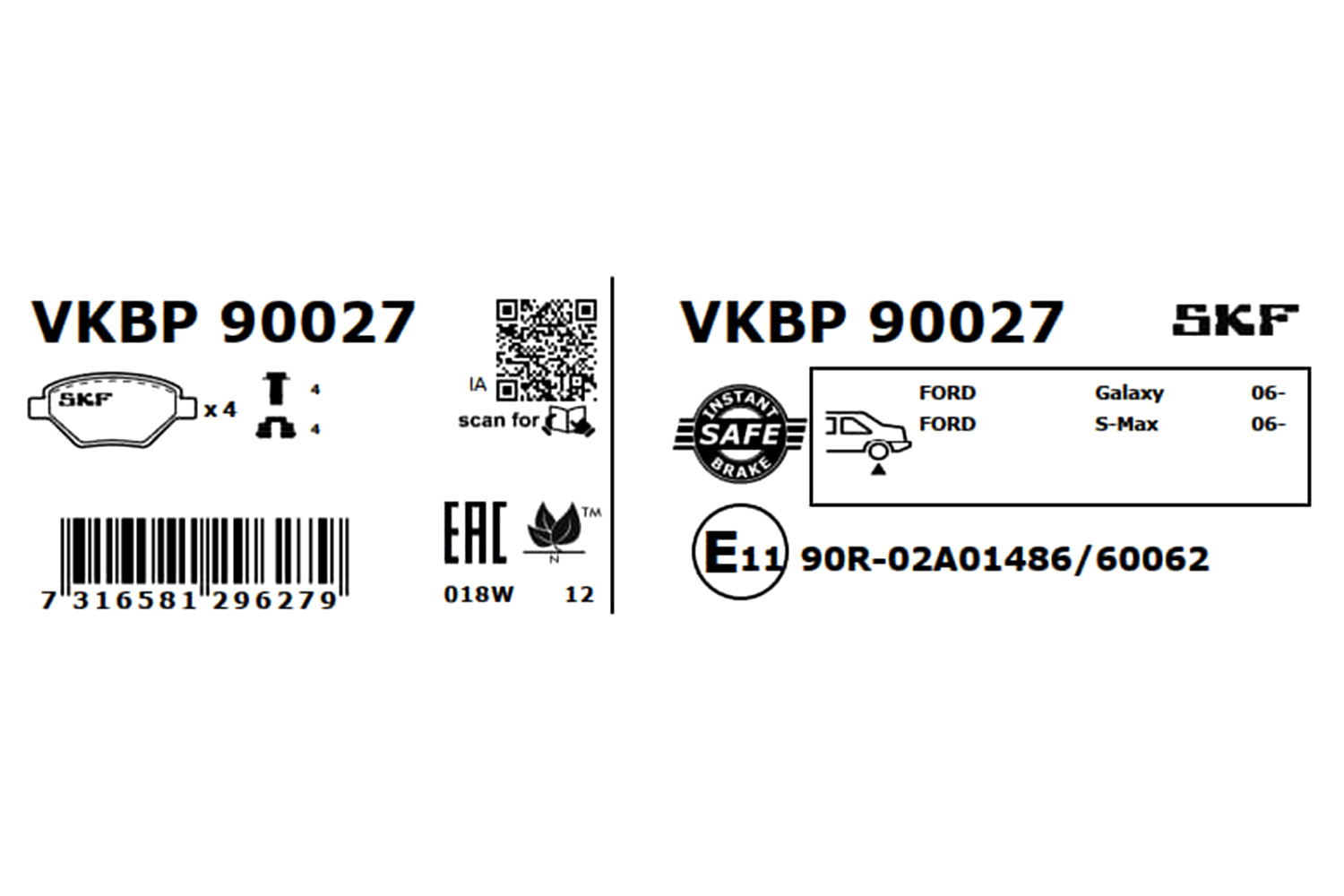 SKF Bremseklodser vkbp90027 for FORD VOLVO LAND ROVER