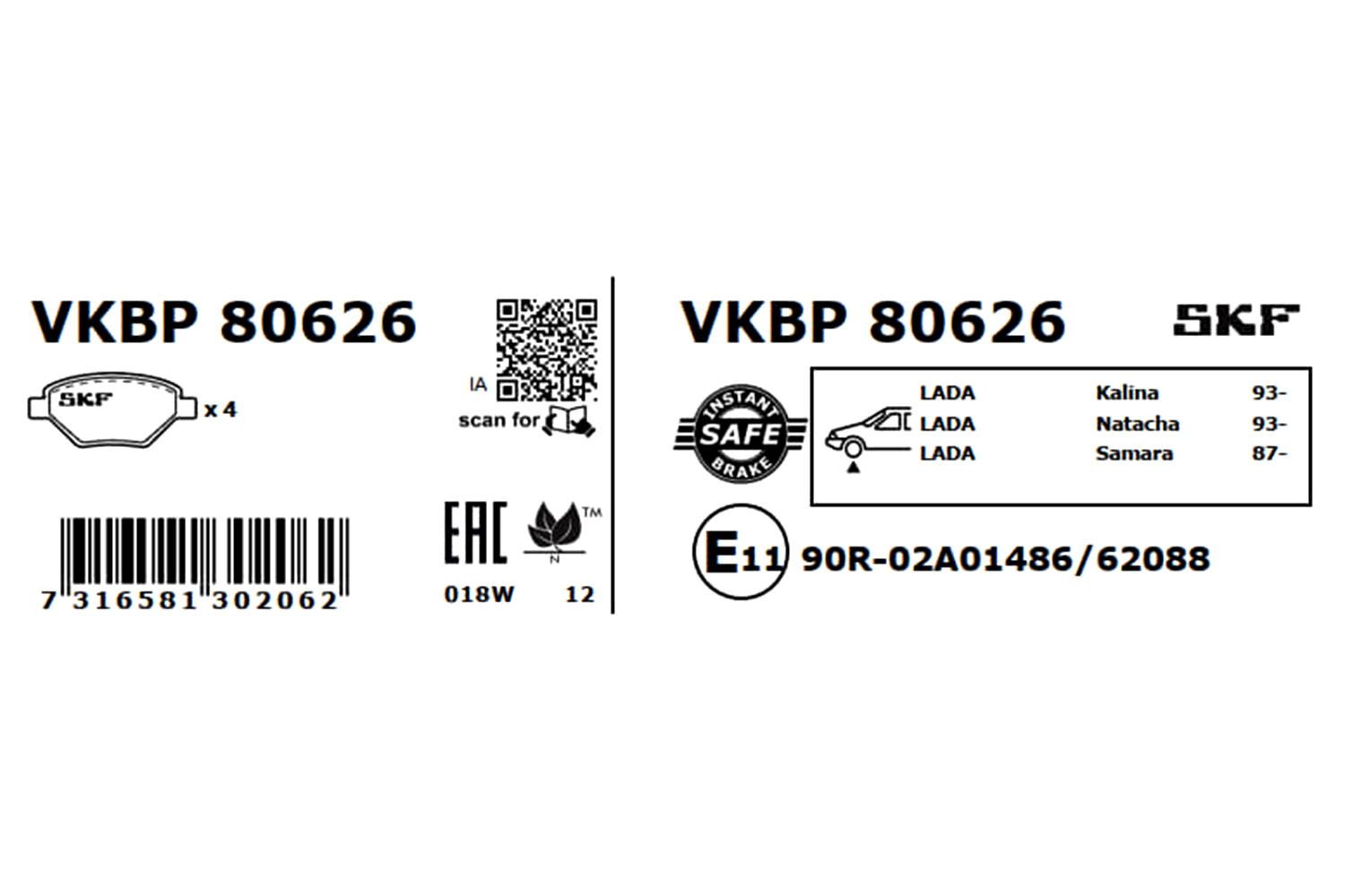 SKF Bremseklodser vkbp80626 for LADA