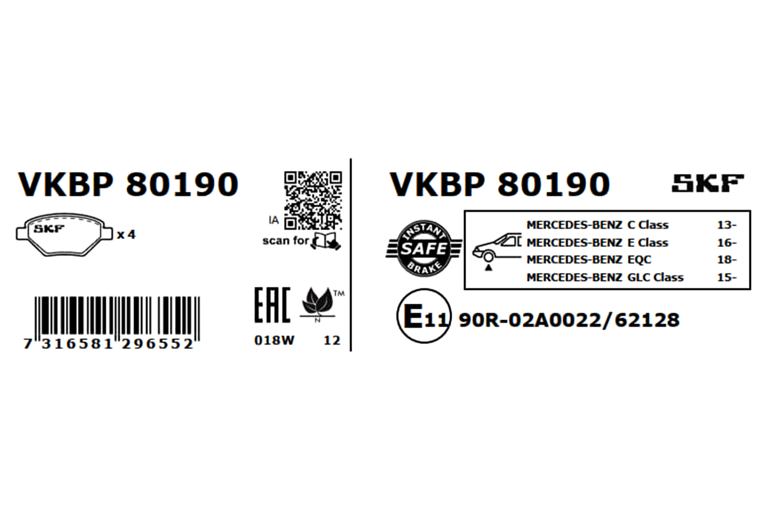SKF Bremseklodser vkbp80190 for MERCEDES-BENZ