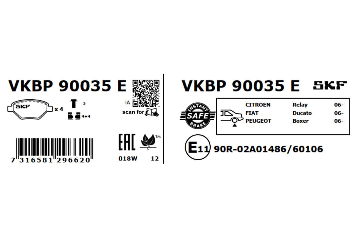 SKF Bremseklodser vkbp90035e for FIAT PEUGEOT CITROËN