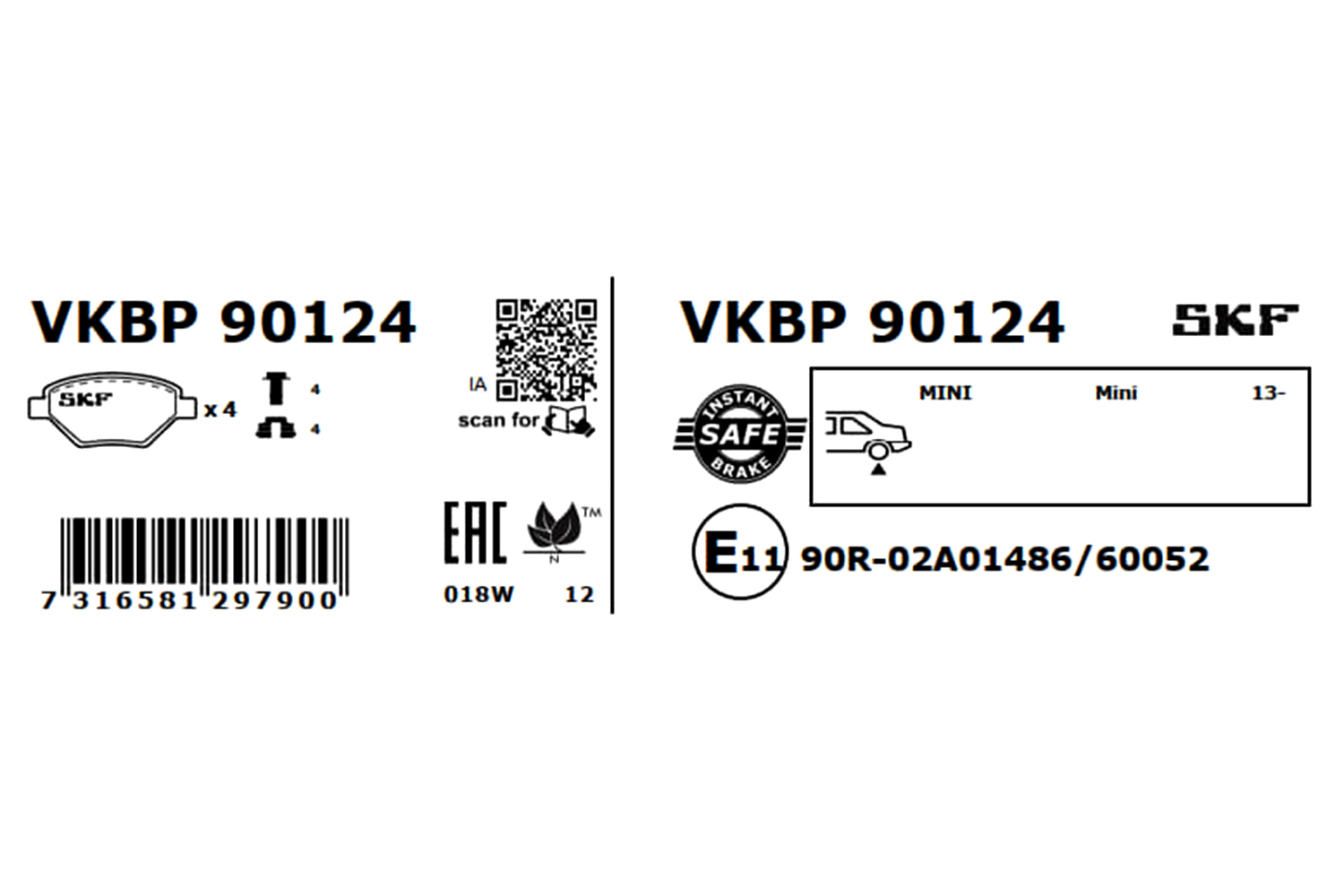 SKF Bremseklodser vkbp90124 for MINI