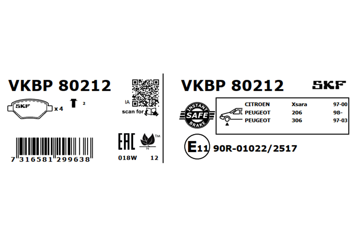 SKF Bremseklodser vkbp80212 for CITROËN PEUGEOT NISSAN RENAULT