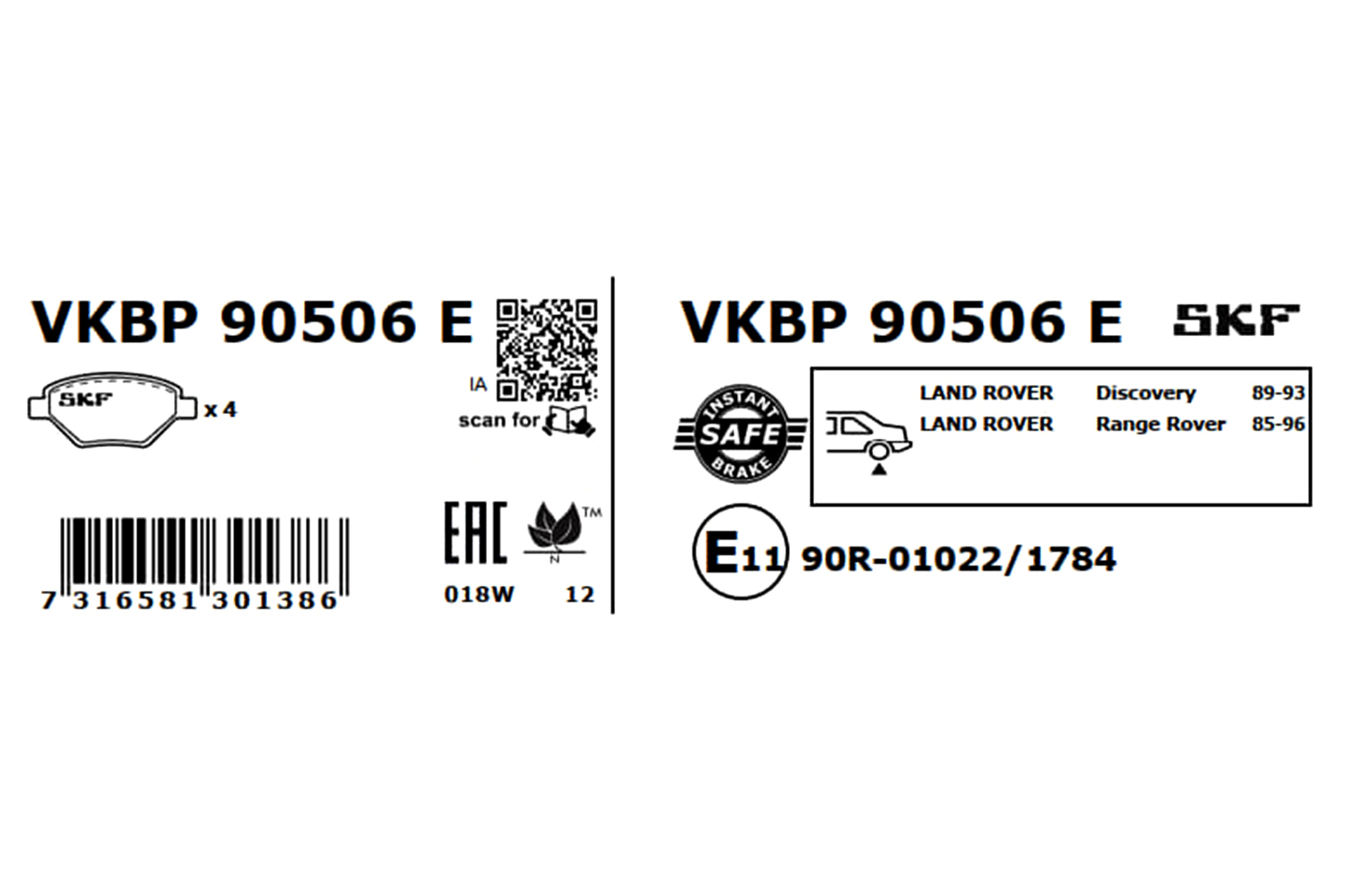 SKF Bremseklodser vkbp90506e for LAND ROVER