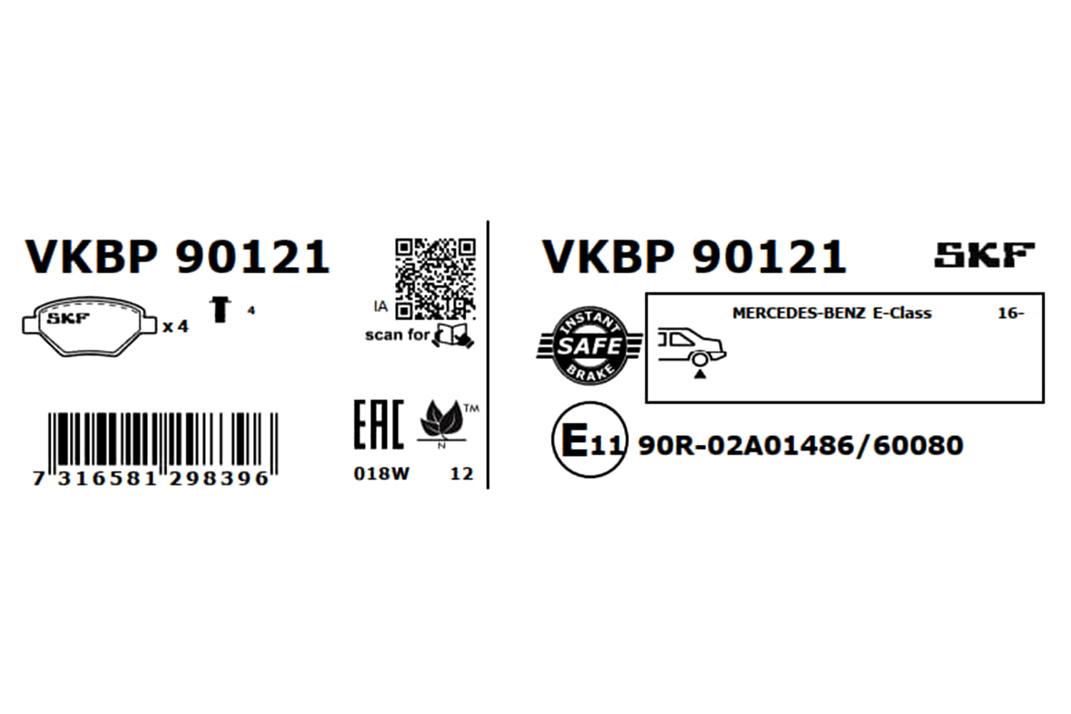 SKF Bremseklodser vkbp90121 for MERCEDES-BENZ