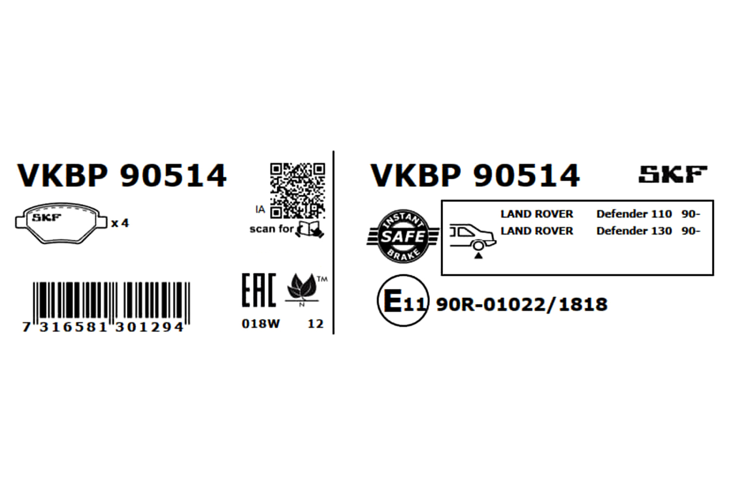 SKF Bremseklodser vkbp90514 for LAND ROVER