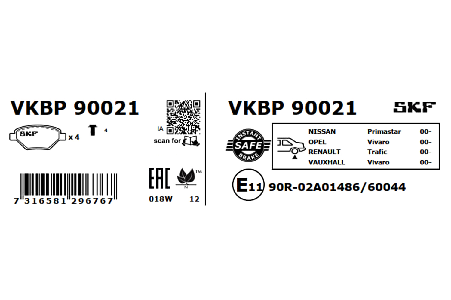 SKF Bremseklodser vkbp90021 for VAUXHALL OPEL FIAT RENAULT NISSAN