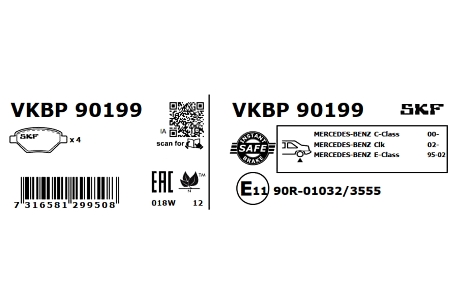 SKF Bremseklodser vkbp90199 for MERCEDES-BENZ
