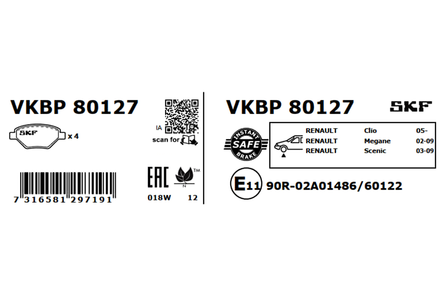 SKF Bremseklodser vkbp80127 for RENAULT