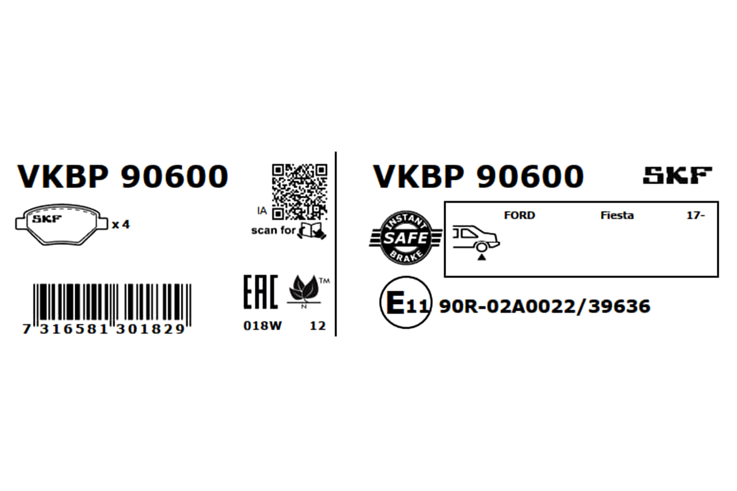 SKF Bremseklodser vkbp90600 for FORD