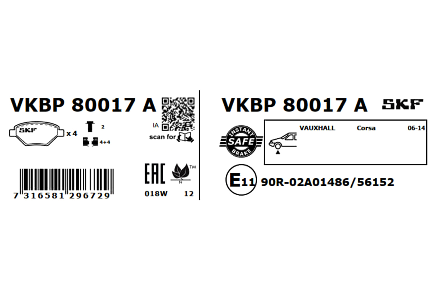 SKF Bremseklodser vkbp80017a for VAUXHALL OPEL FIAT GENERAL MOTORS PROTON