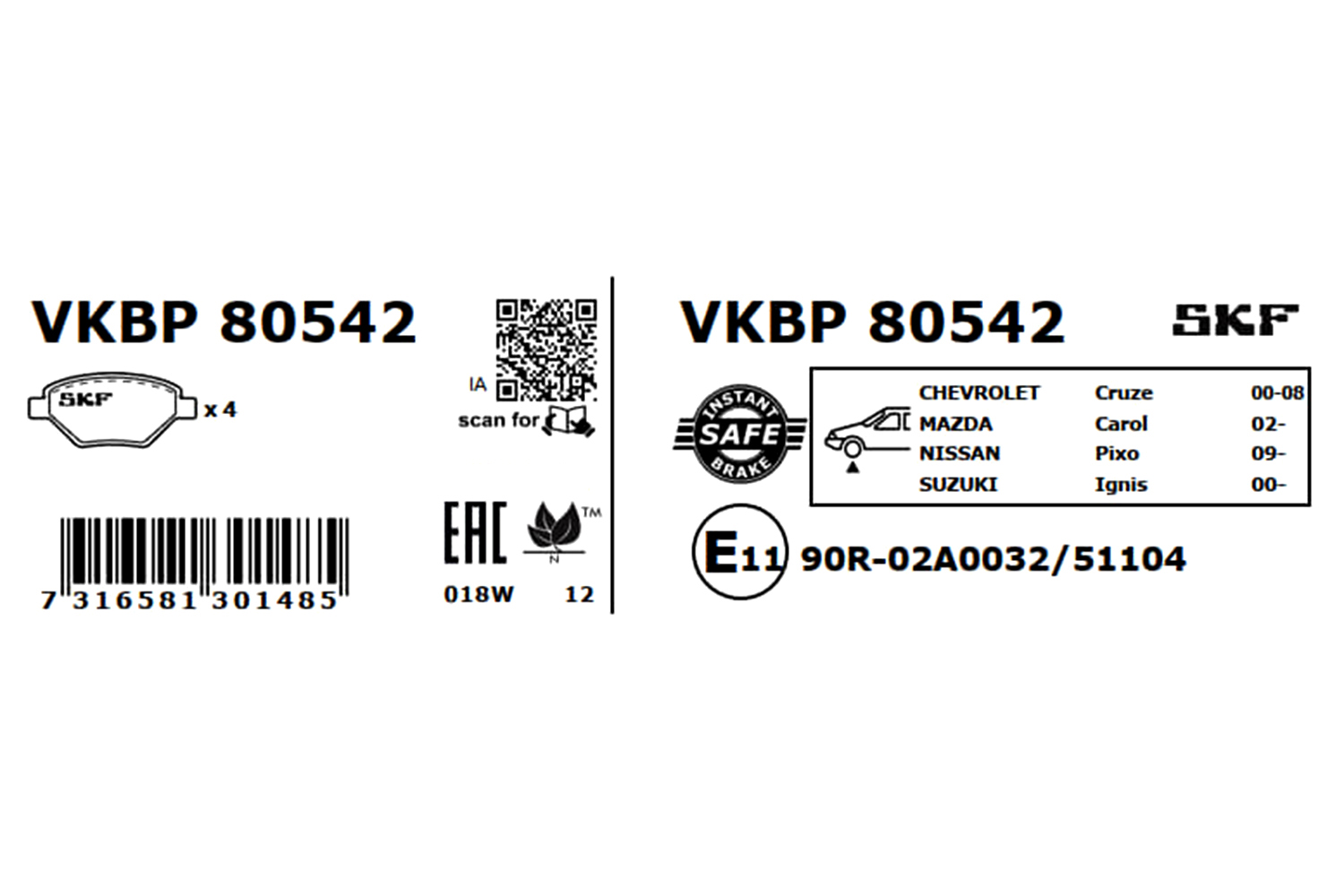 SKF Bremseklodser vkbp80542 for DAIHATSU NISSAN SUZUKI