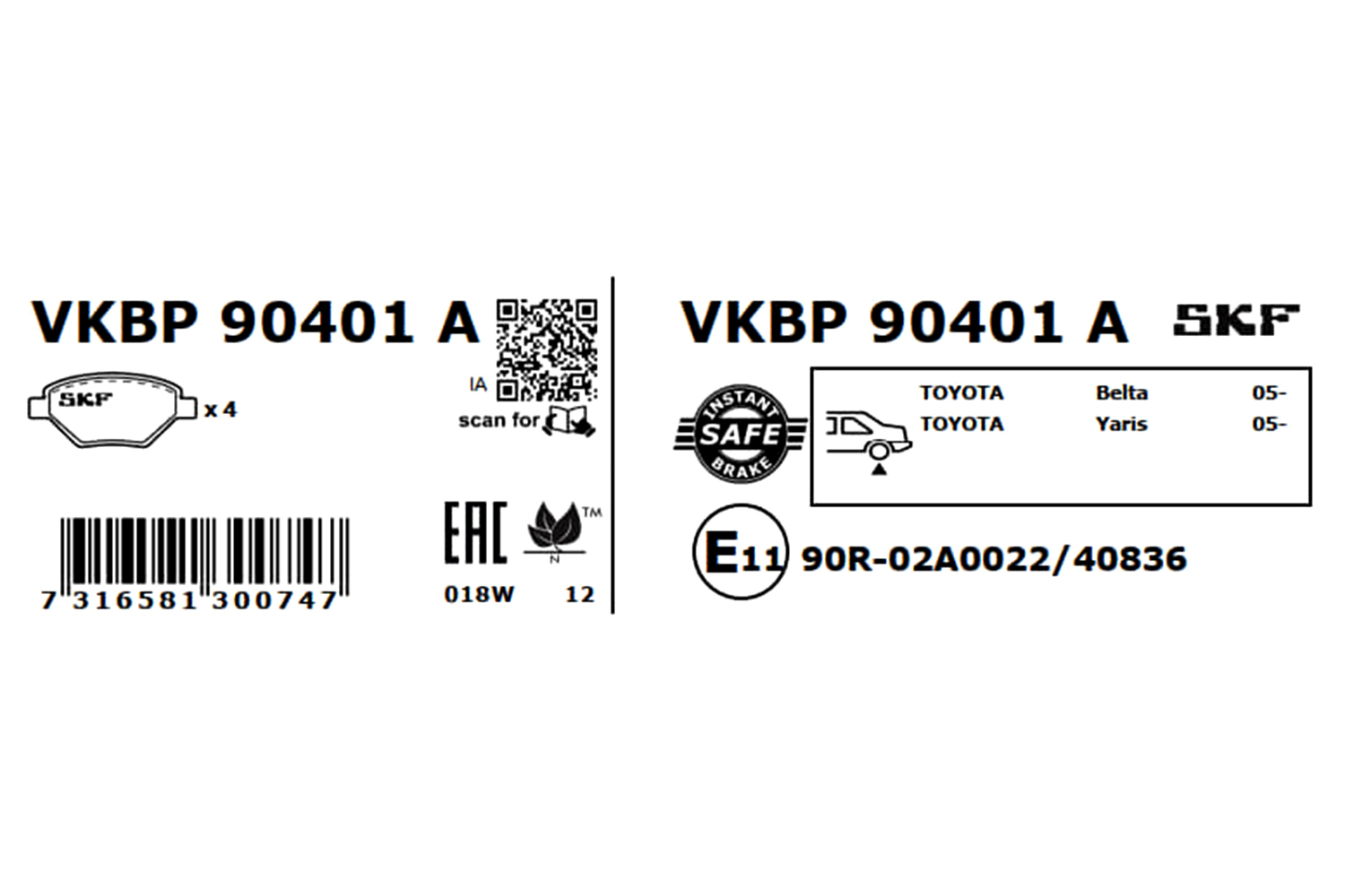 SKF Bremseklodser vkbp90401a for TOYOTA DAIHATSU