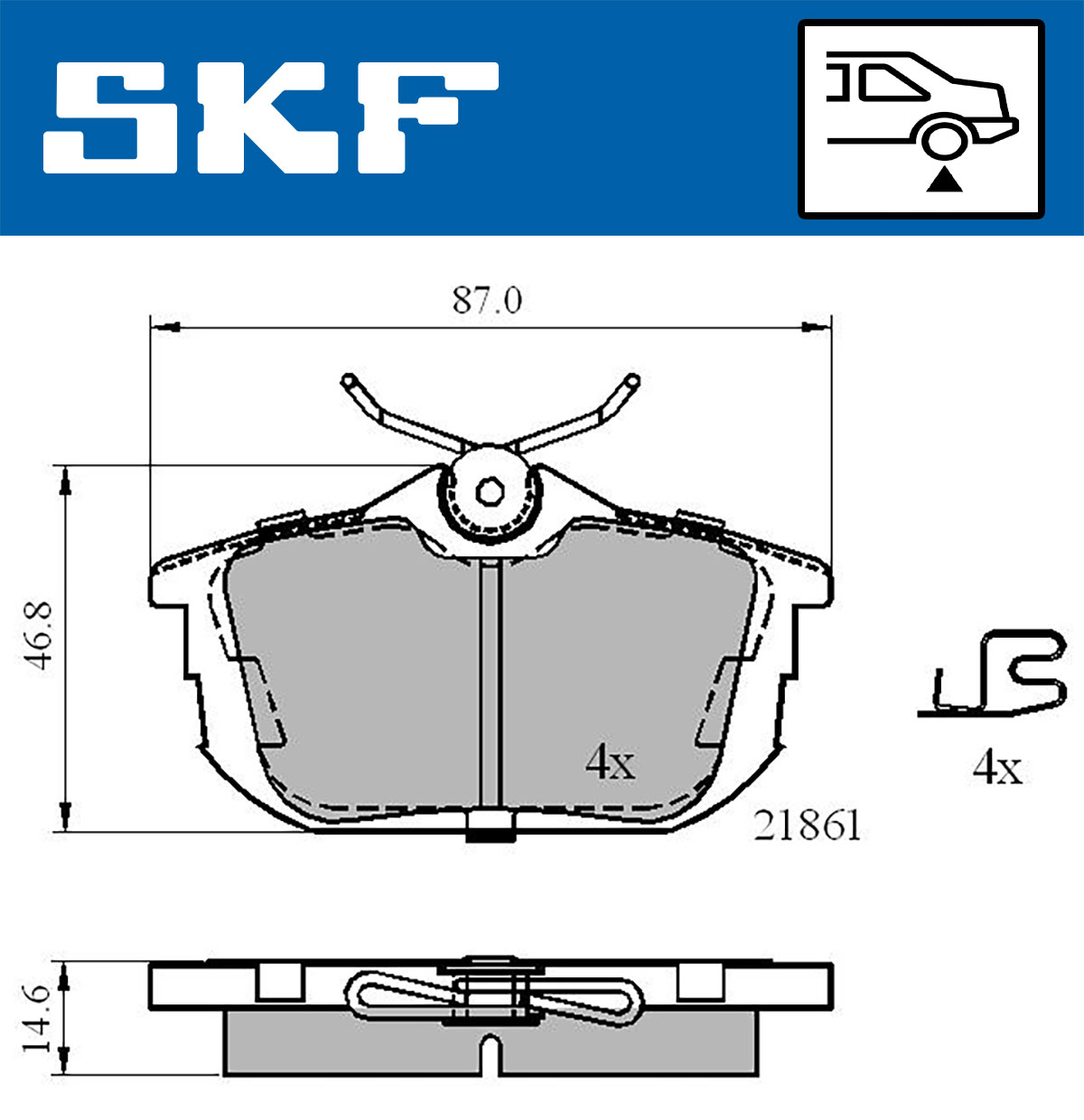 SKF Bremseklodser vkbp90160a for PROTON VOLVO MITSUBISHI SMART