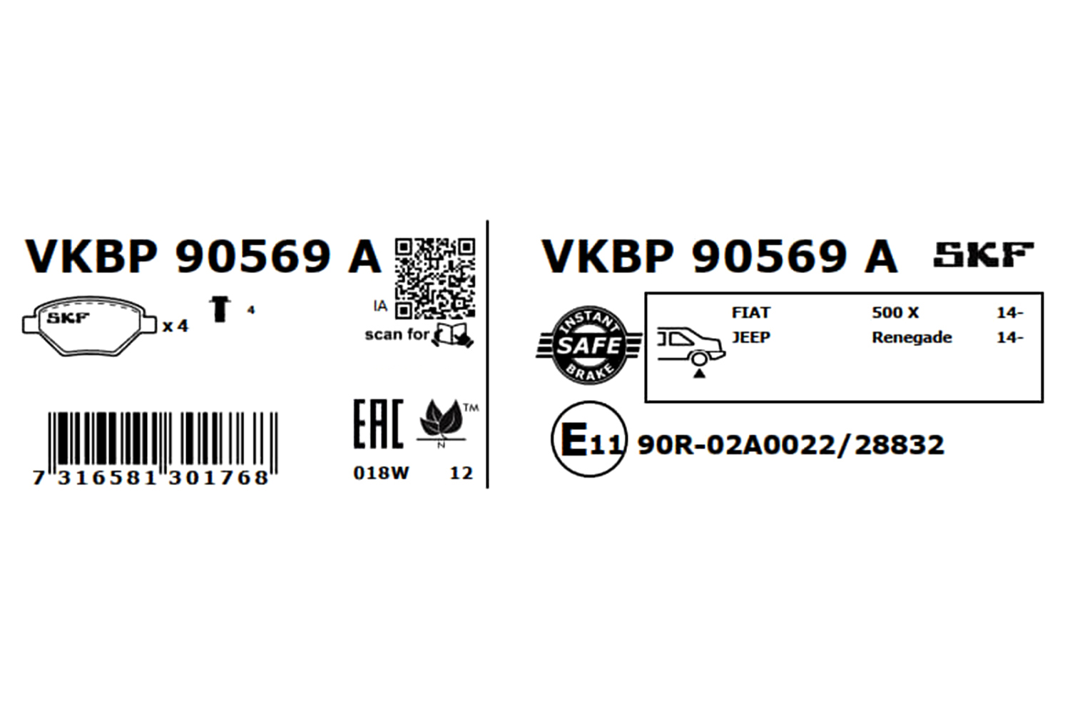 SKF Bremseklodser vkbp90569a for JEEP