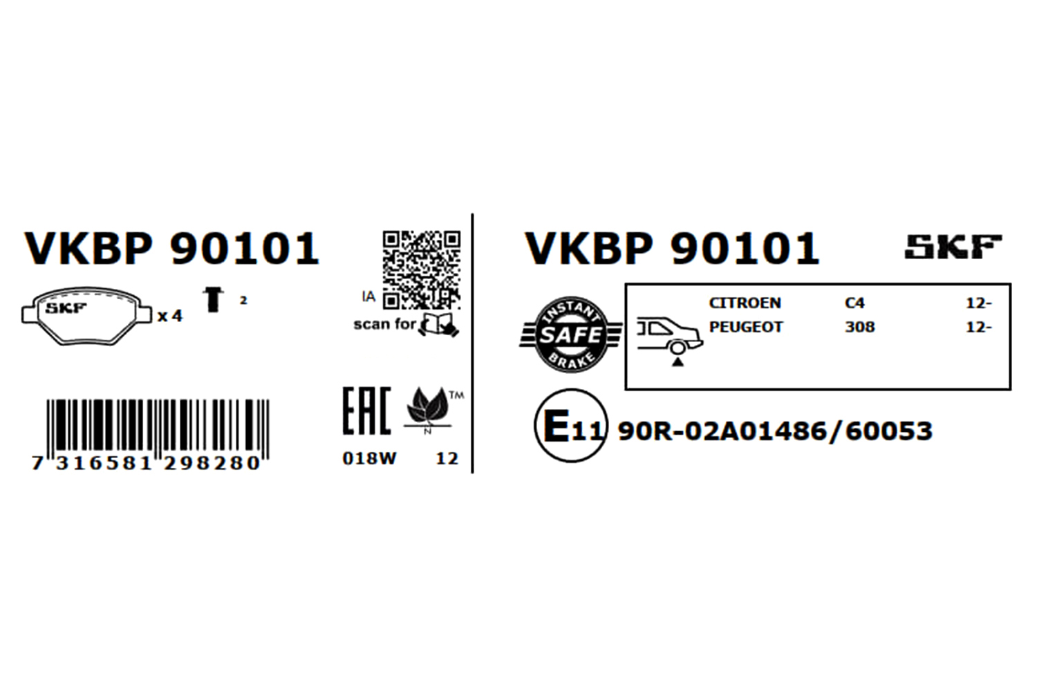 SKF Bremseklodser vkbp90101 for VAUXHALL FIAT PEUGEOT DS CITROËN TOYOTA