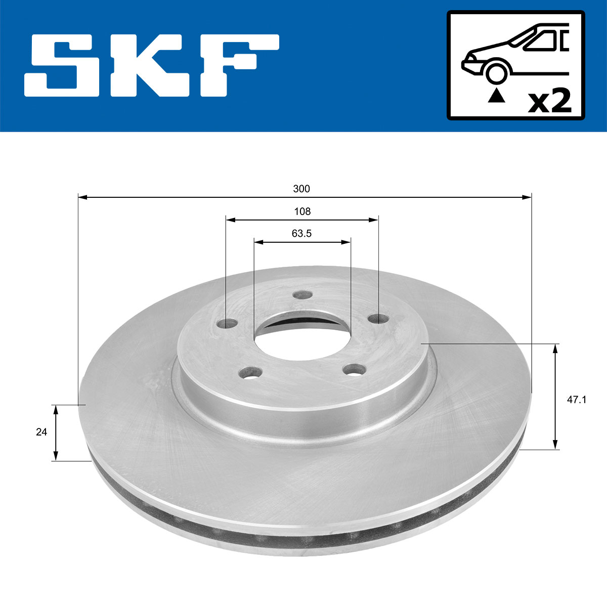 SKF Bremseskive VKBD 80015 V2 300mm 24mm for FORD JAGUAR