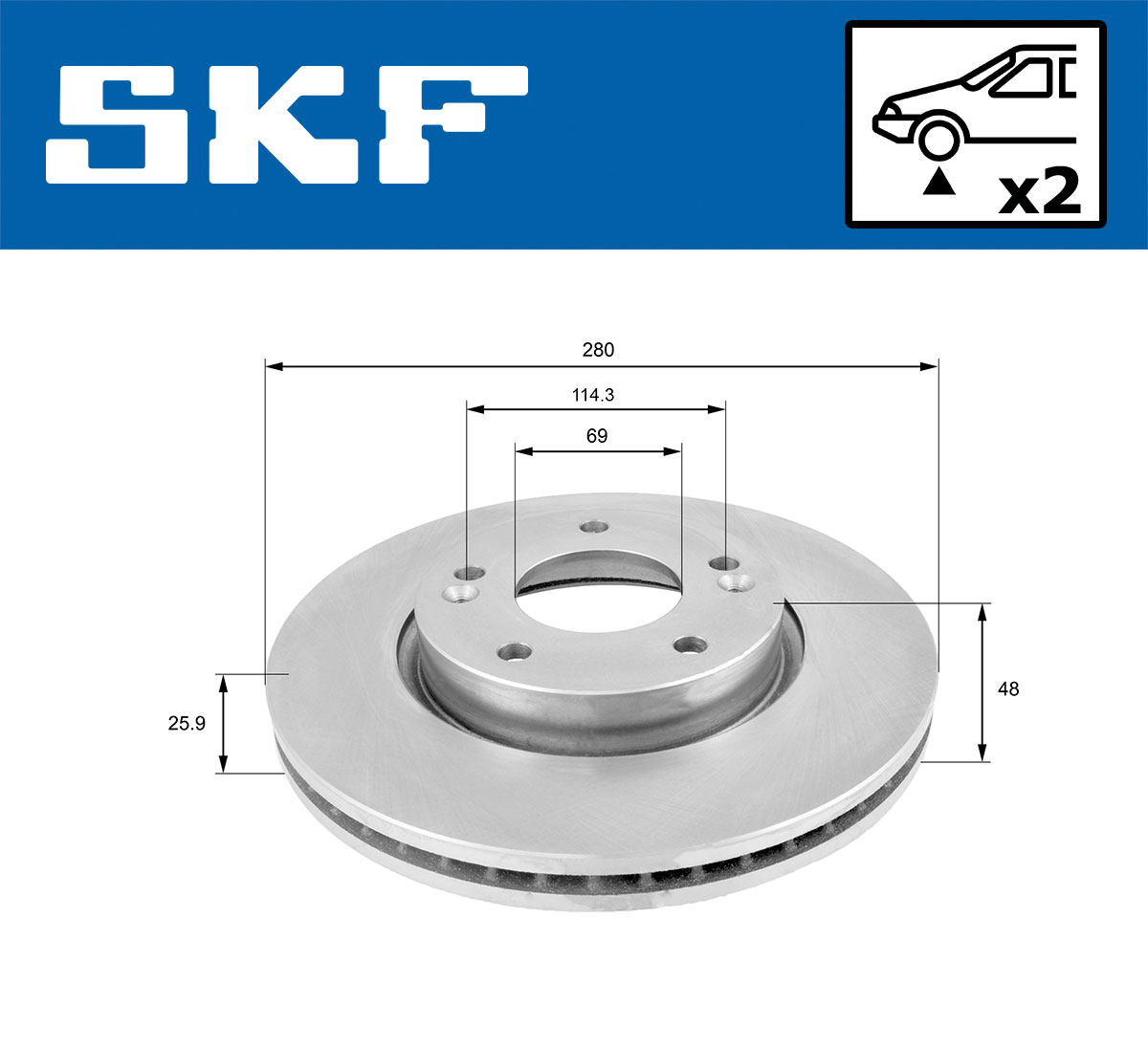 SKF Bremseskive vkbd80029v2 280mm 26mm for KIA HYUNDAI GEELY