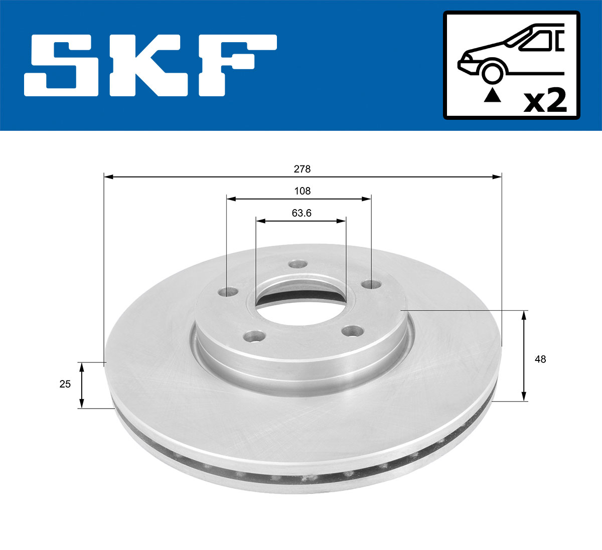SKF Bremseskive vkbd80103v2 278mm 25mm for VOLVO FORD
