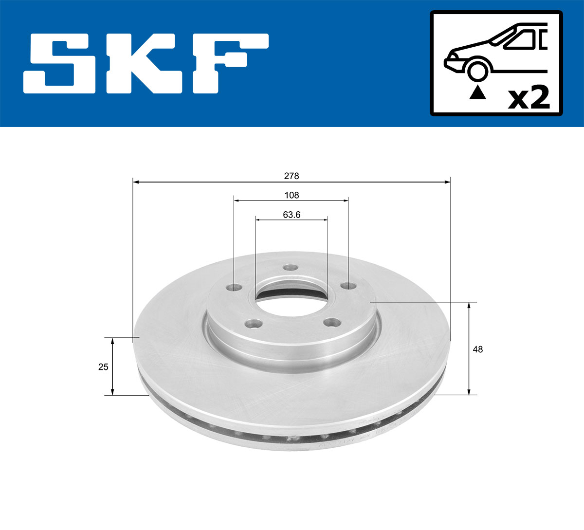 SKF Bremseskive vkbd80140v2 278mm 25mm