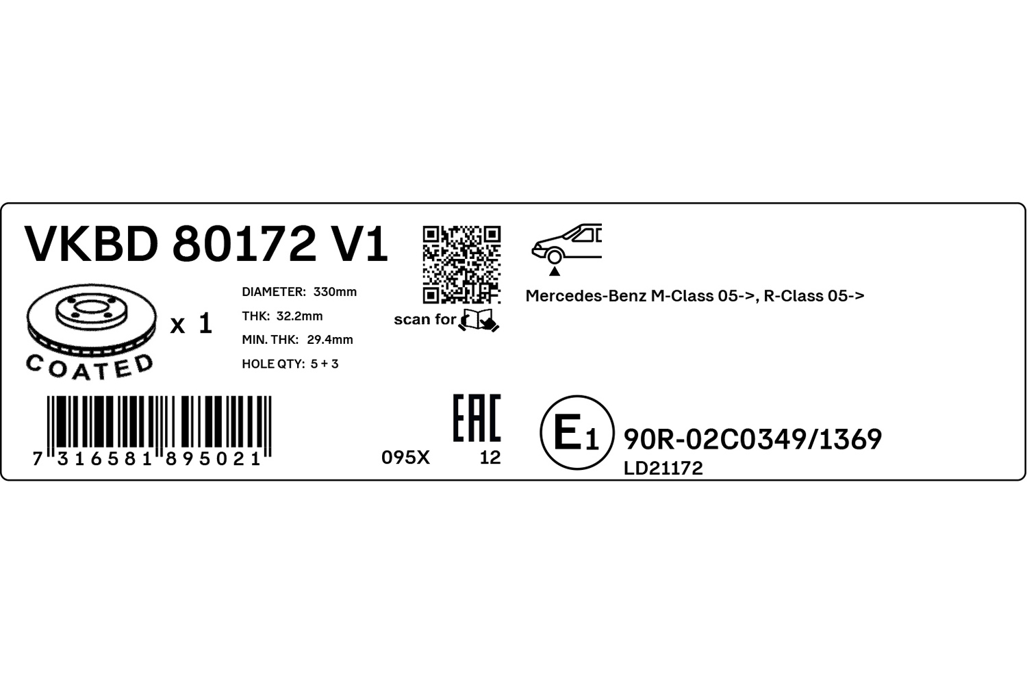 SKF Bremseskive vkbd80172v1 330mm 32mm for MERCEDES-BENZ