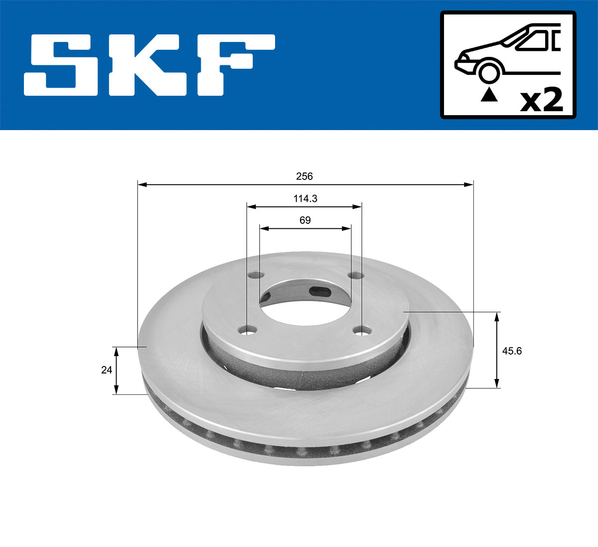 SKF Bremseskive vkbd80176v2 256mm 24mm for SMART MITSUBISHI