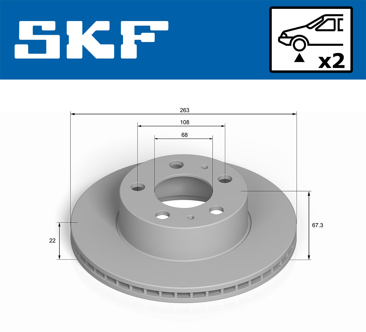 SKF Bremseskive vkbd80231v2 263mm 22mm for VOLVO