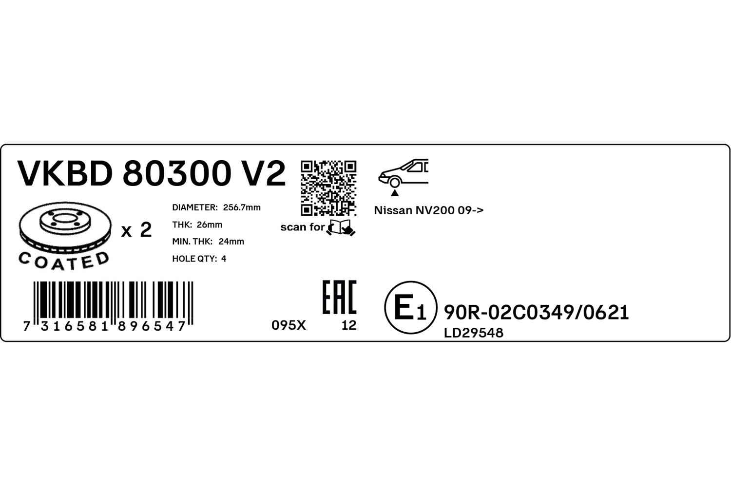 SKF Bremseskive vkbd80300v2 257mm 26mm for NISSAN