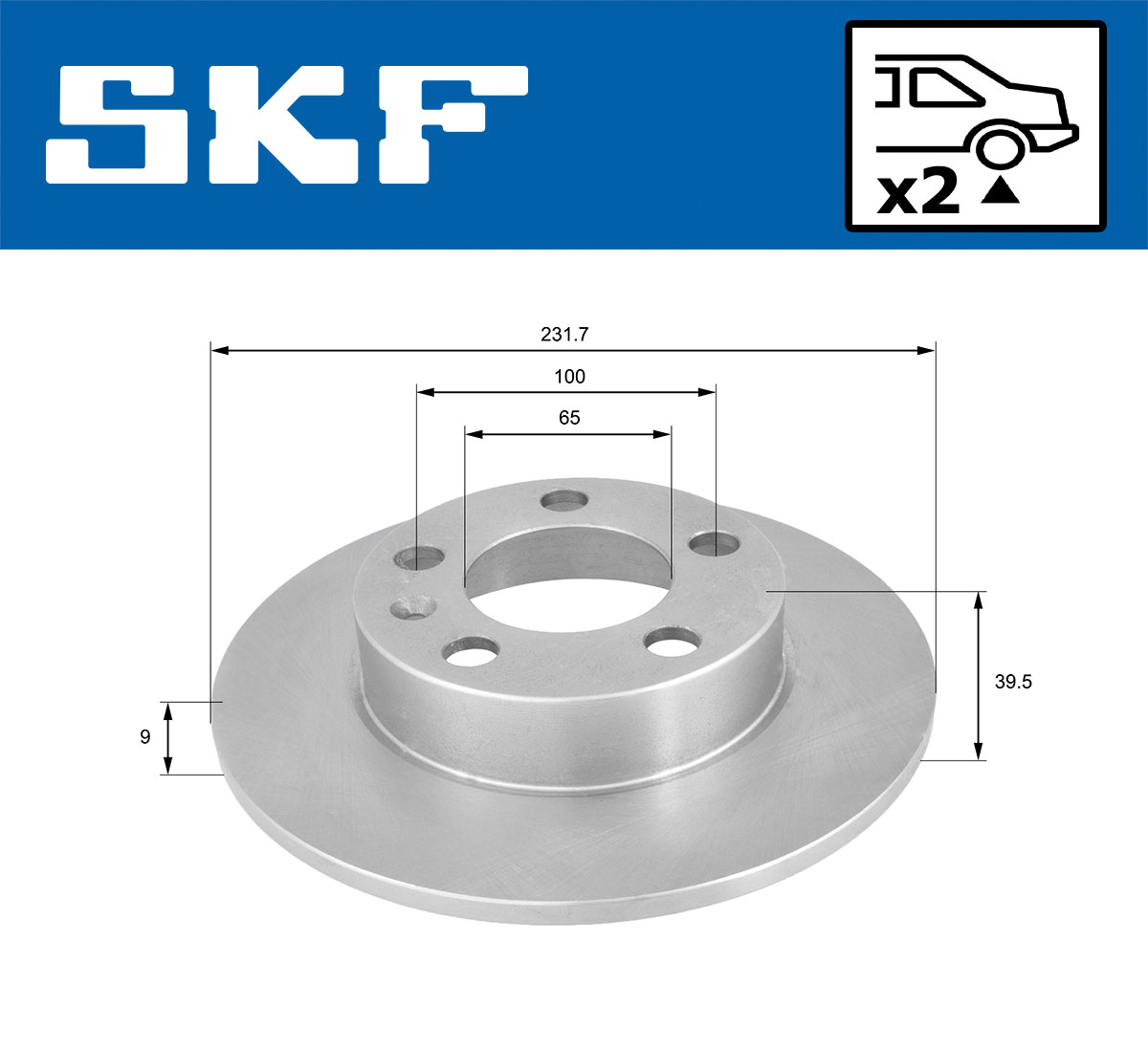 SKF Bremseskive vkbd90023s2 230mm 9mm for VW AUDI SKODA SEAT