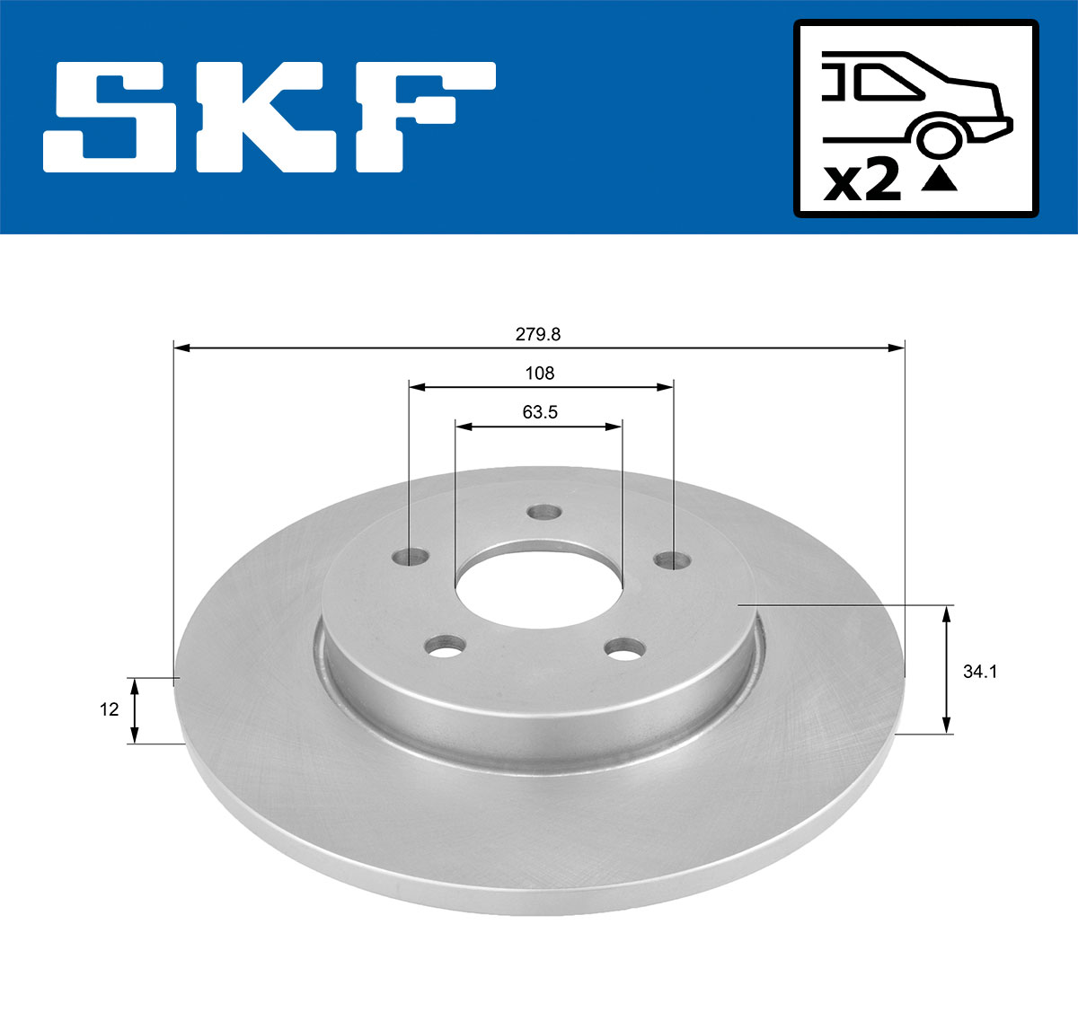 SKF Bremseskive vkbd90026s2 280mm 12mm for FORD JAGUAR