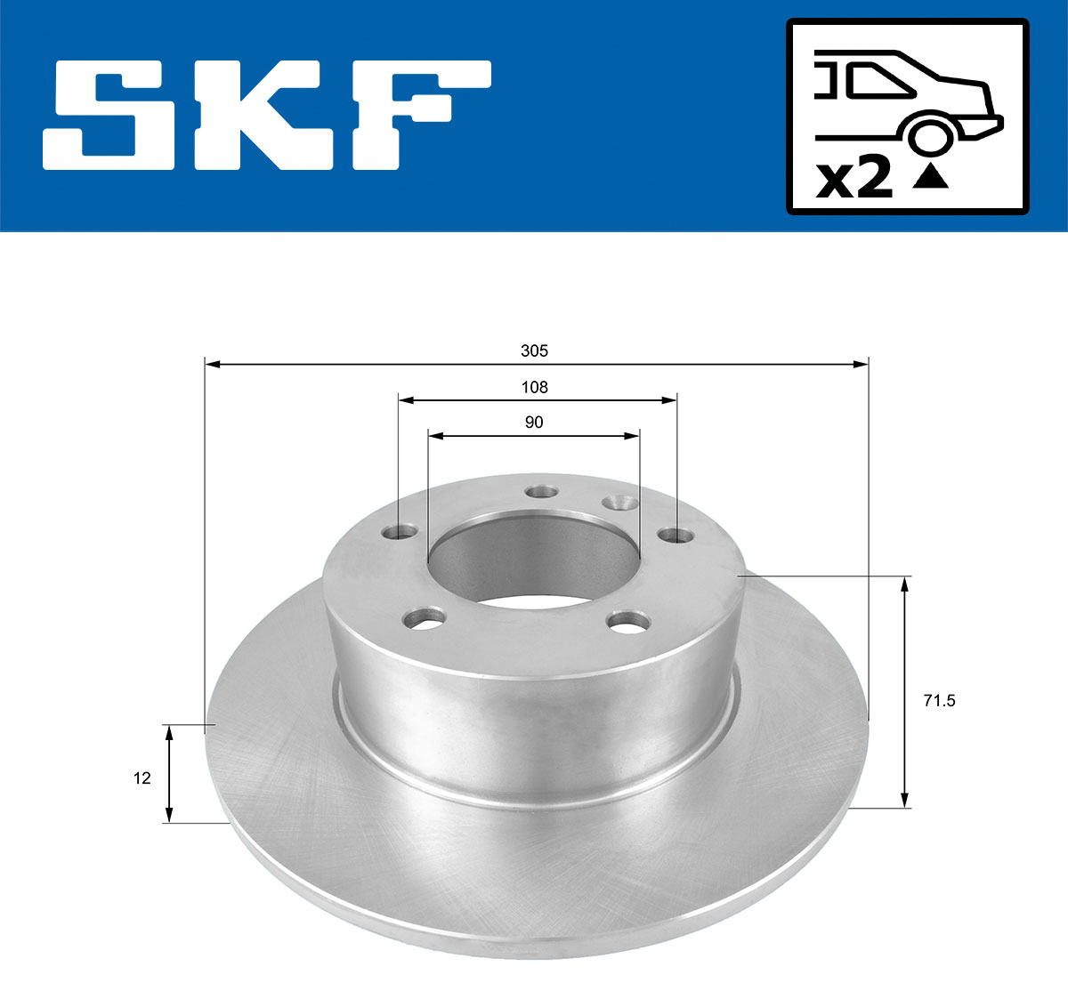 SKF Bremseskive vkbd90048s2 305mm 12mm for VAUXHALL RENAULT NISSAN