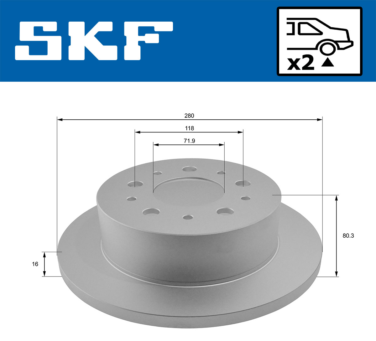 SKF Bremseskive vkbd90065s2 280mm 16mm for PEUGEOT FIAT CITROËN