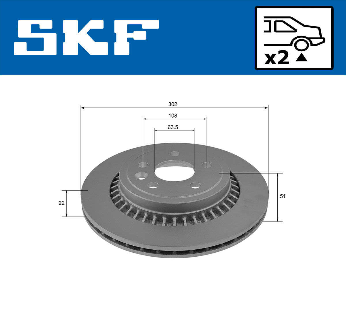 SKF Bremseskive vkbd90084v2 302mm 22mm for VOLVO